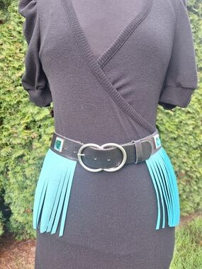 Women’s Black Leather Fringe Belt with Turquoise Accents #imadeit.